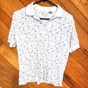 Hasting & Smith petites white short sleeved collared floral top size p